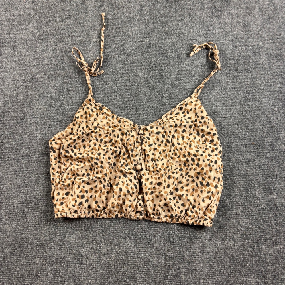 ABERCROMBIE & FITCH Women’s Leopard Print Cropped Tie Shoulder Tank Top - Small